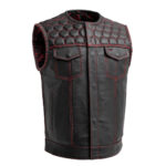 Men's Leather Vest Red paisley lining & Red Thread Concealed Waistcoat