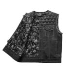 Men's Leather Vest White paisley lining & White Thread Concealed Waistcoat - Image 2