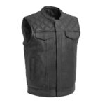 Black Leather Men's Waistcoat Diamond Stitch Motorbike Motorcycle Concealed Vest