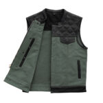 Hunt Club Motorcycle Leather Canvas Vest Green - Image 2