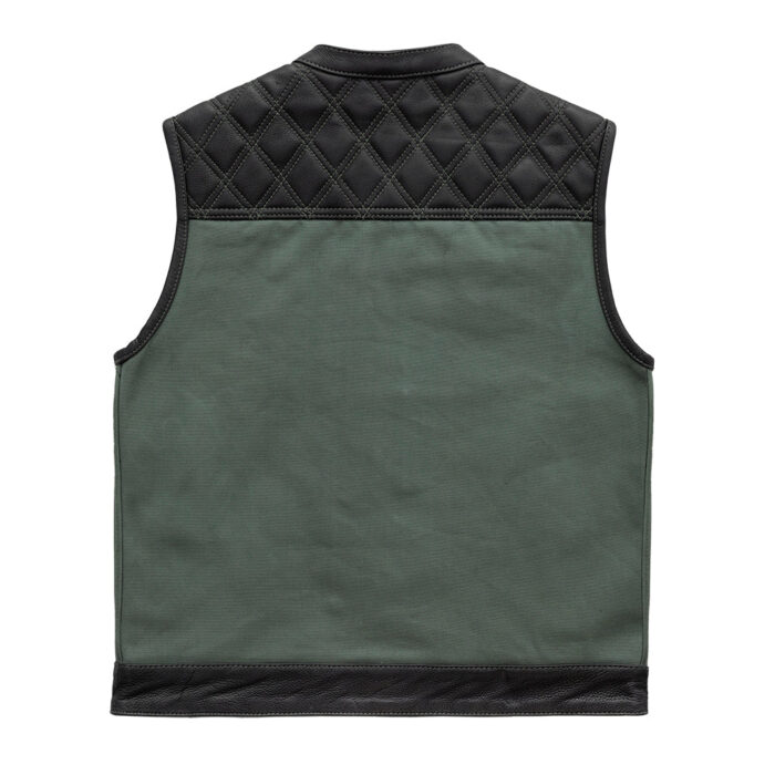 Hunt Club Motorcycle Leather Canvas Vest Green - Image 3