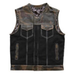 New Green Camo Leather & Deinim Motorcycle Vest Ranger Club Style Diamond Quilted Riding Bikers Vest