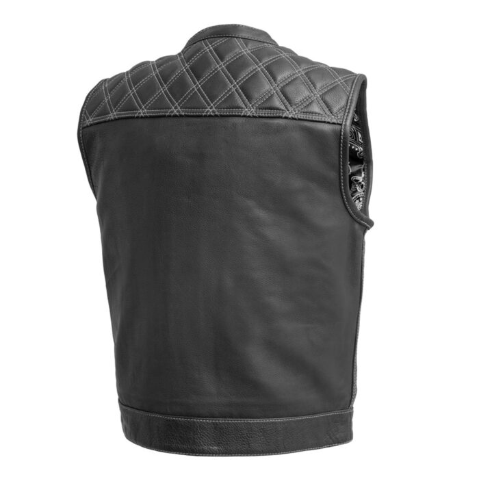 Downside Men's Motorcycle Leather Vest - Black/White - Image 4
