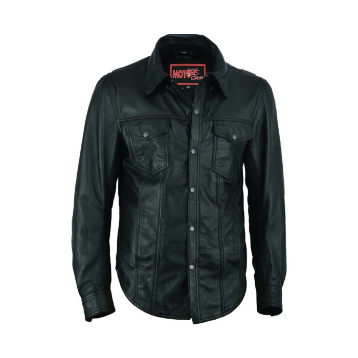 Leather Motorcycle Shirt - Western leather Shirt - Lightweight BLACK - Image 2