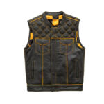 MotoGrip Men's Leather Vest Yellow Checker & Orange Thread Concealed Waistcoat