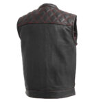 Men's Black Leather Vest Diamond Motorbike Motorcycle Concealed Red Waistcoat - Image 6