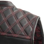 Men's Black Leather Vest Diamond Motorbike Motorcycle Concealed Red Waistcoat - Image 5