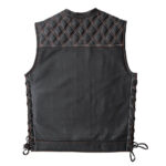 Black Leather Men's Motorcycle Orange Paisley lining & Two Colors Stitching Vest - Image 4