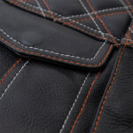 Black Leather Men's Motorcycle Orange Paisley lining & Two Colors Stitching Vest - Image 5