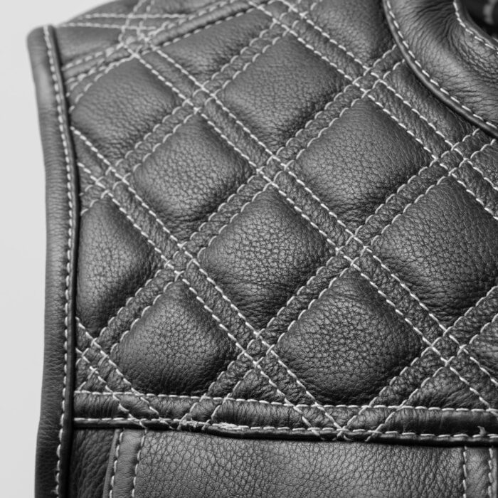 Leather Biker Vest Men's Riding Club Black/White Motorcycle Vest Diamond Quilted - Image 3