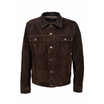 Trucker Men's Brown Suede Classic Real Leather Jacket