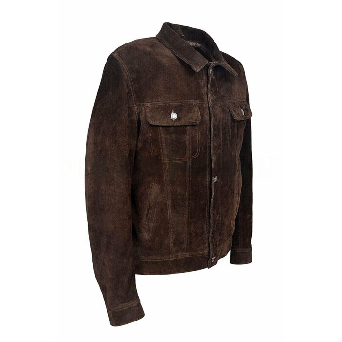 Trucker Men's Brown Suede Classic Real Leather Jacket - Image 2
