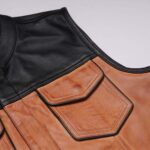 Men's Black & Brown Leather Vest Motorbike Motorcycle Concealed Brown Waistcoat - Image 4