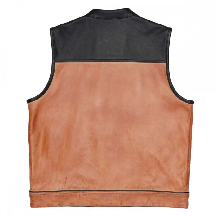 Men's Black & Brown Leather Vest Motorbike Motorcycle Concealed Brown Waistcoat - Image 3