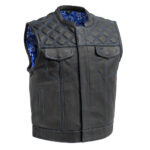 Men's SOA Club Leather Vest Custom Motorbike Blue Paisley Liner Motorcycle