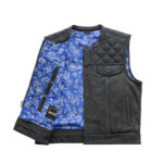 Men's SOA Club Leather Vest Custom Motorbike Blue Paisley Liner Motorcycle - Image 2