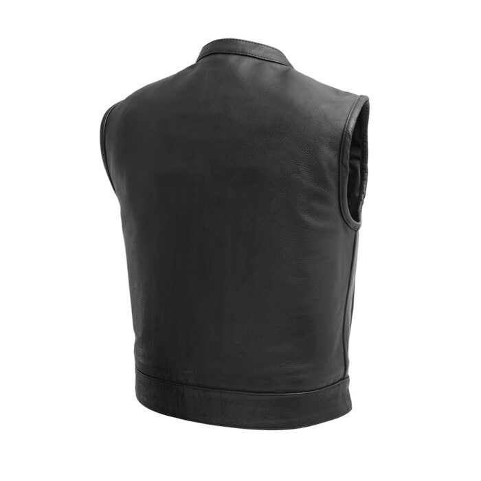 Black Heavy Leather Zipper Vest Motorbike Biker Motorcycle Gun Carry Waistcoat - Image 5