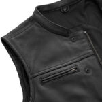 Black Heavy Leather Zipper Vest Motorbike Biker Motorcycle Gun Carry Waistcoat - Image 4
