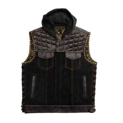 Leather Vest Quilted Side Lases Style Men Vest Leather Motorcycle Denim Vest