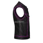 Men's Black Leather Vest Diamond Motorbike Motorcycle Concealed Purple Paisley inside Waistcoat - Image 4