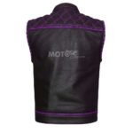 Men's Black Leather Vest Diamond Motorbike Motorcycle Concealed Purple Paisley inside Waistcoat - Image 3