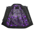 Men's Black Leather Vest Diamond Motorbike Motorcycle Concealed Purple Paisley inside Waistcoat - Image 2