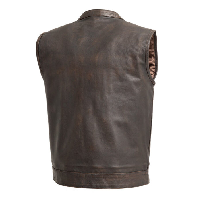 Sharp Shooter Men's Motorcycle Leather Vest - Brown - Image 4