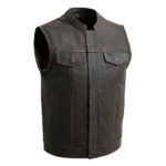 Sharp Shooter Men's Motorcycle Leather Vest - Olive
