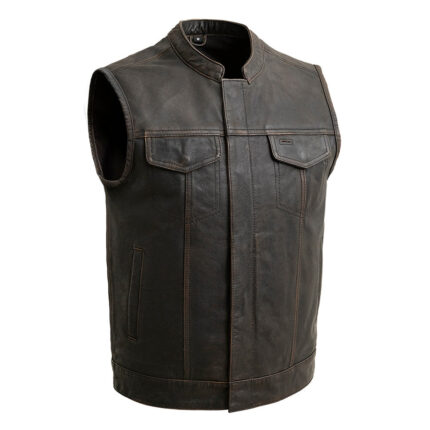 Sharp Shooter Men's Motorcycle Leather Vest - Olive