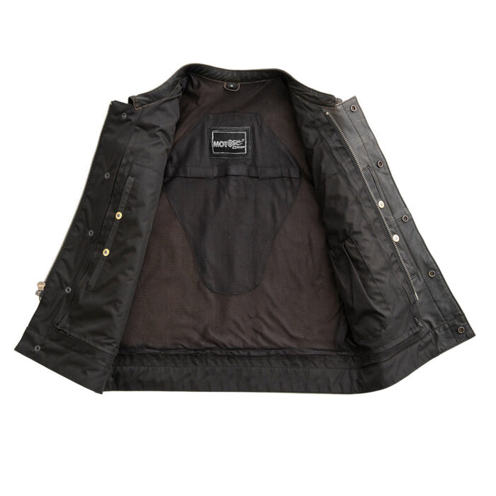 Sharp Shooter Men's Motorcycle Leather Vest - Olive - Image 2