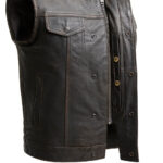 Sharp Shooter Men's Motorcycle Leather Vest - Olive - Image 4