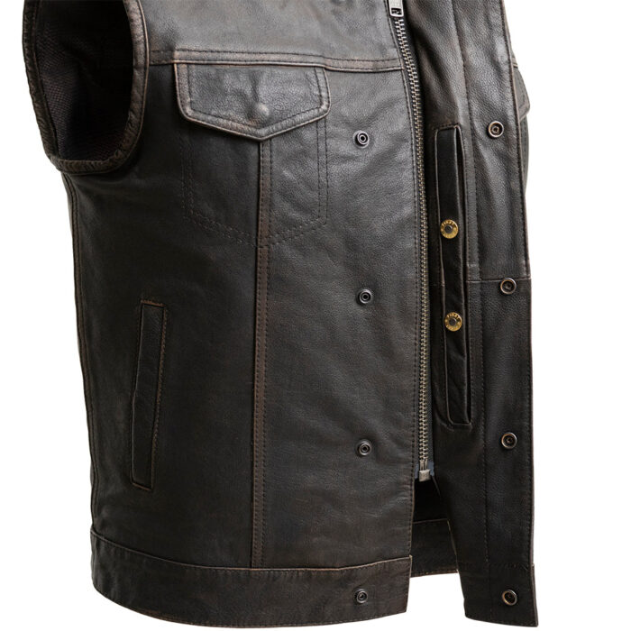 Sharp Shooter Men's Motorcycle Leather Vest - Olive - Image 4