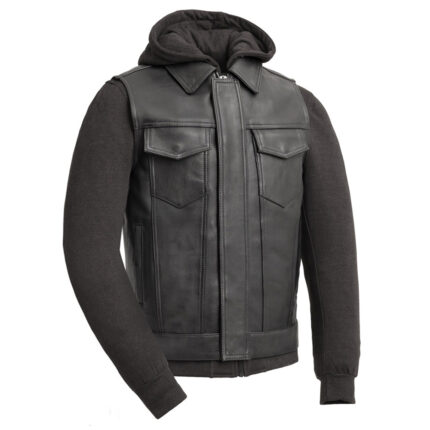 Kent Men's Motorcycle Leather Vest and Hoodie