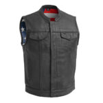 Born Free Men's Motorcycle Leather Vest - Black Stitch
