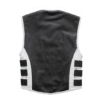 Men's Swat Style Black & White Leather Vest W/ White Paisley Lining Motorbike Side Strap Waistcoat - Image 2