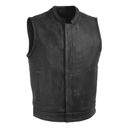 Top Rocker Black Men's Motorcycle Leather Vest
