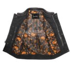 Men's Leather Vest Diamond Style Motorbike Motorcycle Concealed Orange Waistcoat - Image 2