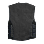 Men's Swat Style Black Leather Vest W/ Blue Paisley Lining Motorbike Side Strap Waistcoat - Image 3