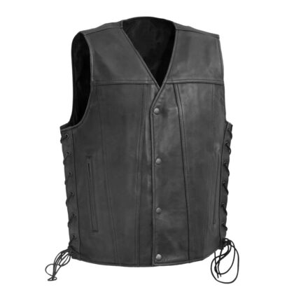 High Roller Men's Motorcycle Leather Vest - Black