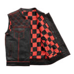 MotoGrip Men's Leather Vest Red Checker & Orange Thread Concealed Waistcoat - Image 2