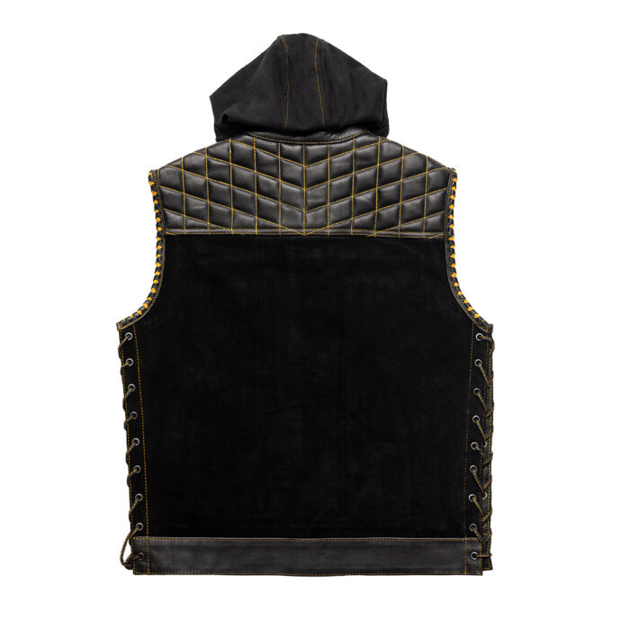 Leather Vest Quilted Side Lases Style Men Vest Leather Motorcycle Denim Vest - Image 3