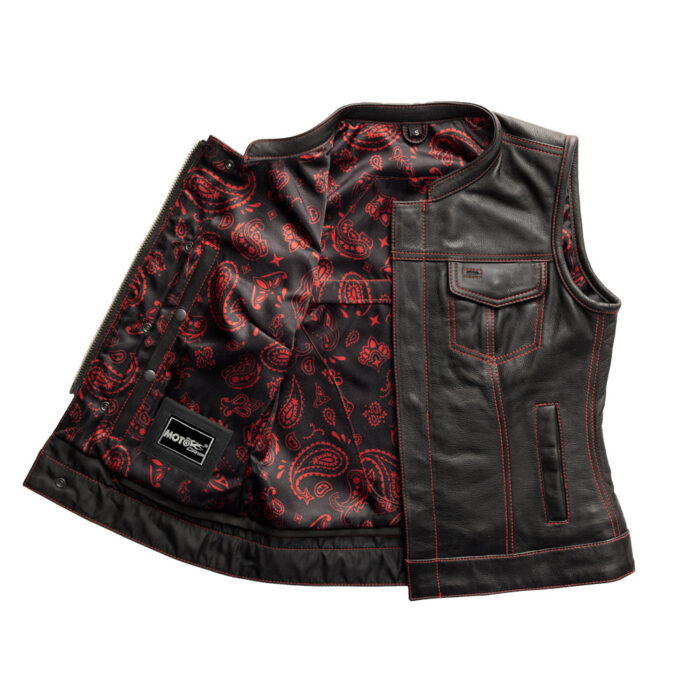 Jessica Women's Motorcycle Leather Vest - Black/Red - Limited Edition - Image 3
