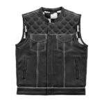 Men's Leather Vest W/ White Checker & White Paisley Lining Concealed Waistcoat