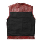 Men's Black & Red Leather Denim Vest W/ Crocodile embossed Concealed Waistcoat - Image 3