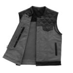 Hunt Club Motorcycle Leather Canvas Vest Grey - Image 2