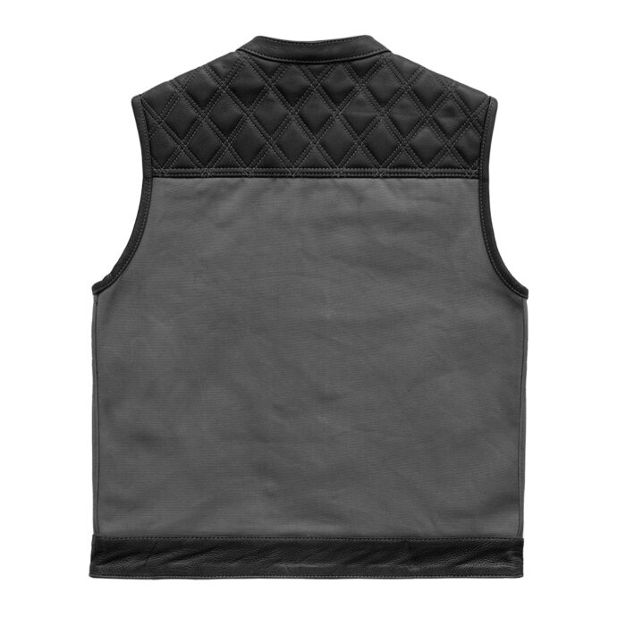 Hunt Club Motorcycle Leather Canvas Vest Grey - Image 3
