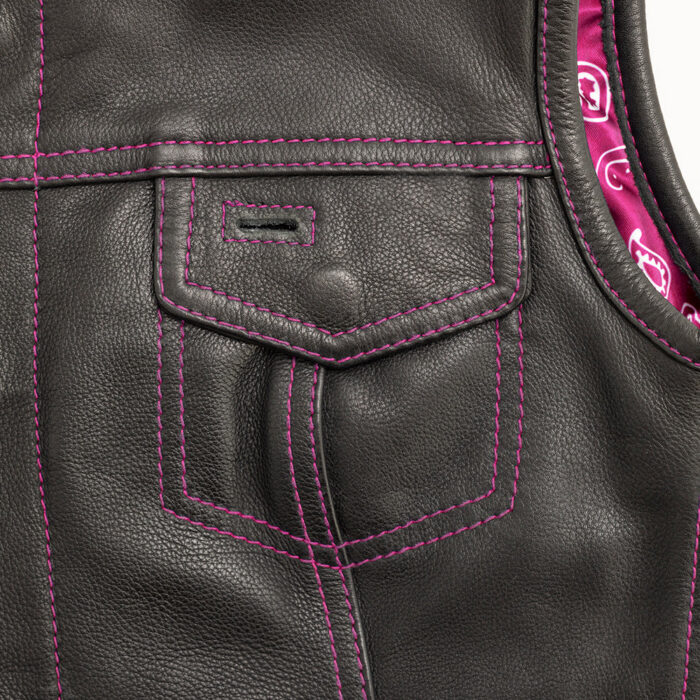 Jessica Women's Motorcycle Leather Vest - Pink - Limited Edition - Image 4