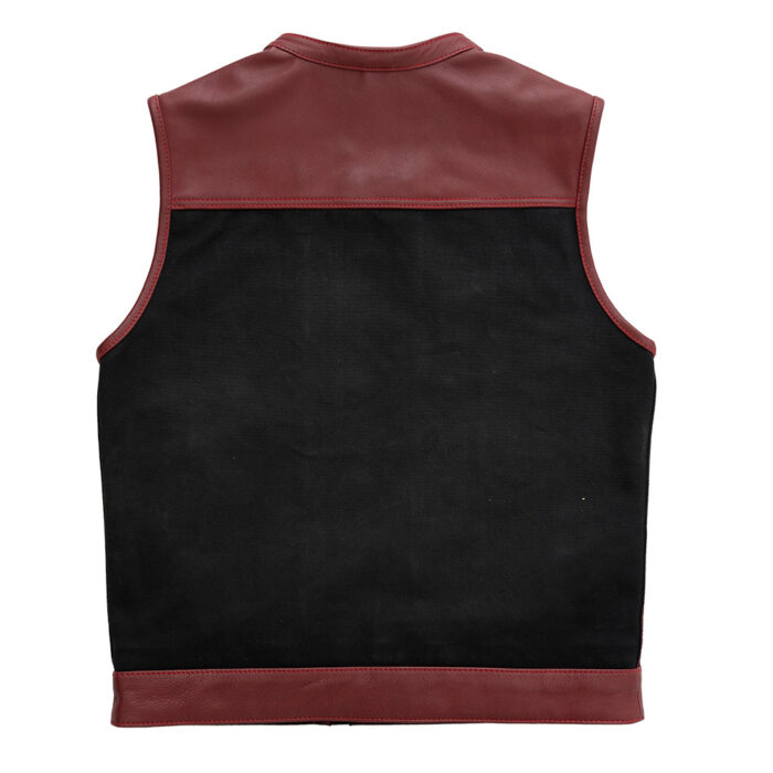 Black Red Leather/Denim Men's Motorcycle Concealed Paisley lining Biker Vest - Image 3