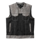 Men's Black & Gray Leather Denim Vest W/ Crocodile embossed Concealed Waistcoat
