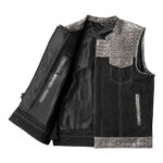 Men's Black & Gray Leather Denim Vest W/ Crocodile embossed Concealed Waistcoat - Image 2